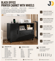 Black Office Printer Cabinet with Wheels