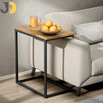 Load image into Gallery viewer, طاولة جانبية خشبية بإطار معدني أسود بجانب الأريكة
Wooden side table with black metal frame beside sofa
