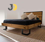 Load image into Gallery viewer, سرير خشبي بإطار معدني أسود بتصميم صناعي عصري
Industrial wooden bed with black metal frame and modern design
