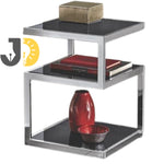 Load image into Gallery viewer, طاولة جانبية زجاجية معدنية بثلاث مستويات بتصميم هندسي عصري
Modern geometric glass and metal side table with three levels
