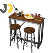 طقم طاولة وكرسيين بتصميم صناعي أنيق يجمع بين الخشب والمعدن، مثالي للمطابخ الصغيرة. أضف لمسة عصرية لمنزلك اليوم.
Stylish industrial wood and metal bar table set with stools — perfect for modern kitchens and small spaces.