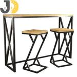 Load image into Gallery viewer, طقم طاولة وكرسيين من الخشب والمعدن بتصميم هندسي عصري
Modern geometric wood and metal bar table set with stools
