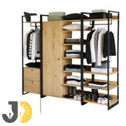خزانة مفتوحة متعددة الأقسام تجمع بين الأناقة العملية والمتانة لتخزين أنيق ومنظم.
Multi-section open wardrobe combining elegant design with durable functionality.