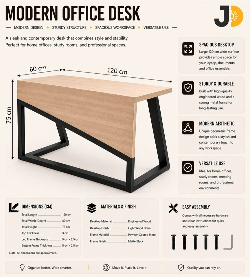 Modern Wood-Top Desk with Black Metal Base