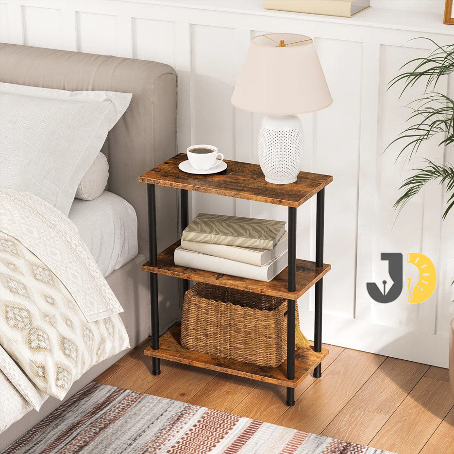 طاولة جانبية بثلاثة رفوف خشبية – 3-Tier Wooden Side Table