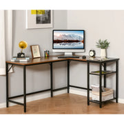 مكتب زاوية أنيق مع سطح خشبي ورفوف جانبية للتخزين، مثالي للمكاتب المنزلية.
Stylish L-shaped corner desk with wooden surface and shelves — perfect for home offices.