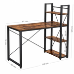 Load image into Gallery viewer, مكتب خشبي بإطار معدني ورفوف جانبية متعددة في مكتب منزلي عصري
Wood desk with metal frame and multi-tier side shelves in modern home office
