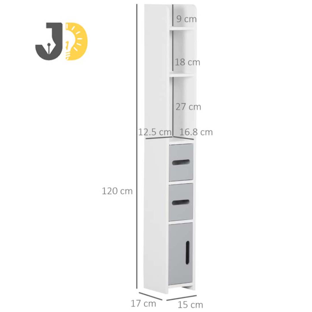 Slim Tall Bathroom Cabinet in White & Grey