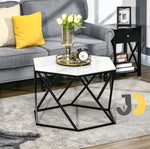 Load image into Gallery viewer, طاولة قهوة سداسية من الرخام والمعدن باللونين الأبيض والأسود
Hexagonal white marble and black metal coffee table
