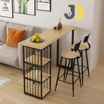 Load image into Gallery viewer, طقم طاولة بار خشب ومعدن مع كرسيين ورفوف جانبية للمطبخ
Wood and metal bar table set with 2 stools and side shelves for kitchen
