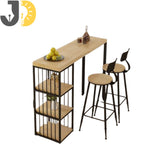 Load image into Gallery viewer, طقم طاولة بار خشب ومعدن مع كرسيين ورفوف جانبية للمطبخ
Wood and metal bar table set with 2 stools and side shelves for kitchen
