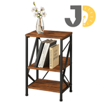 Load image into Gallery viewer, طاولة جانبية خشبية معدنية بثلاث رفوف بجانب سرير في غرفة عصرية
Wood and metal side table with three shelves beside a bed in a modern room
