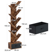 Slanted Tree-Shaped Wooden Office Bookshelf with Drawer