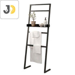 Load image into Gallery viewer, حامل مناشف معدني أسود مع رف علوي للحمام
Black metal freestanding towel rack with top shelf for bathroom
