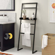 حامل مناشف معدني أسود مع رف علوي للحمام
Black metal freestanding towel rack with top shelf for bathroom