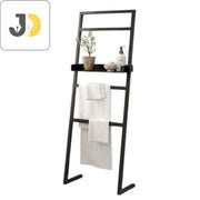 حامل مناشف معدني أسود مع رف علوي للحمام
Black metal freestanding towel rack with top shelf for bathroom