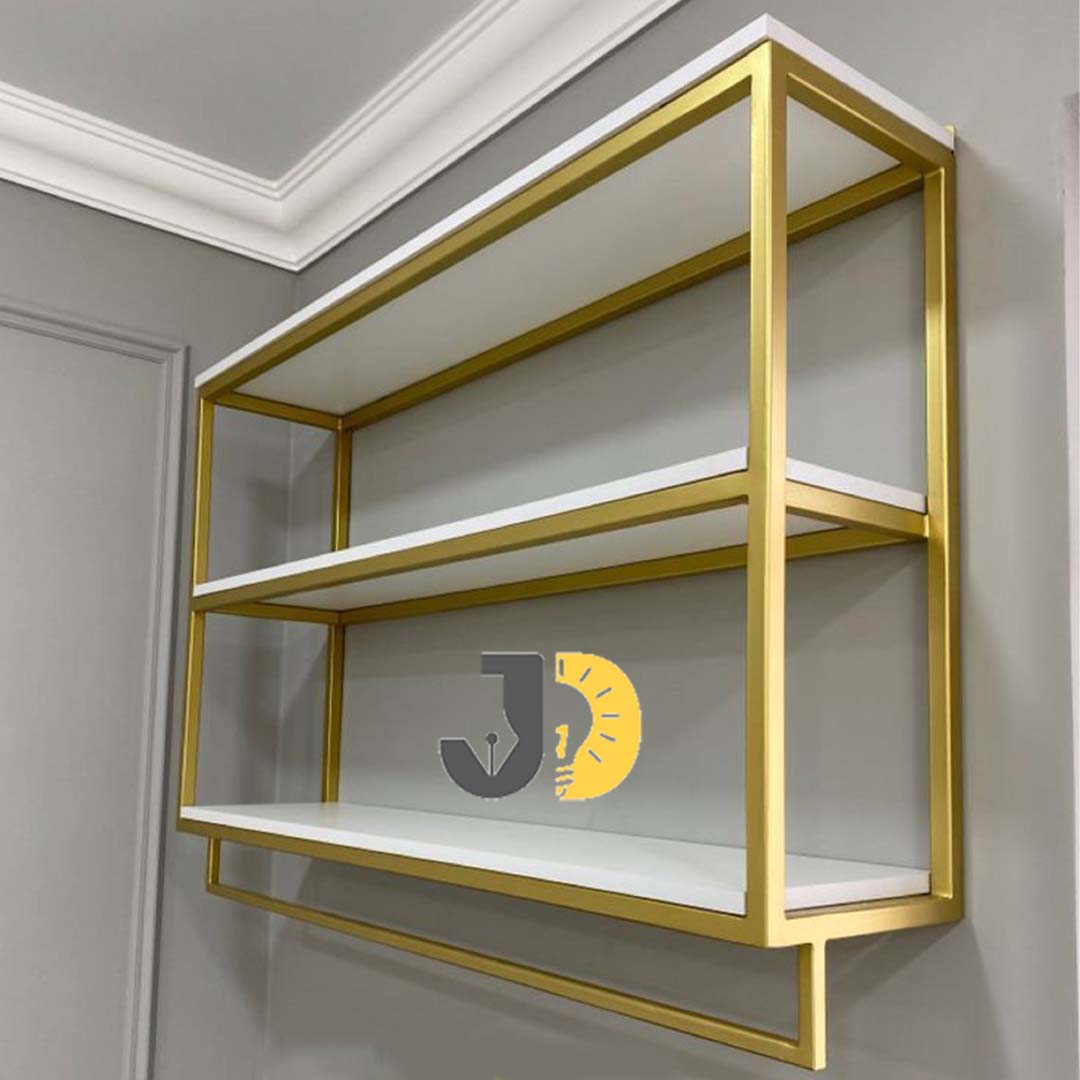 Modern Gold Wall Shelf with White Shelves