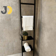 Black Metal Wall Shelf with Three Wooden Shelves for Storage & Décor