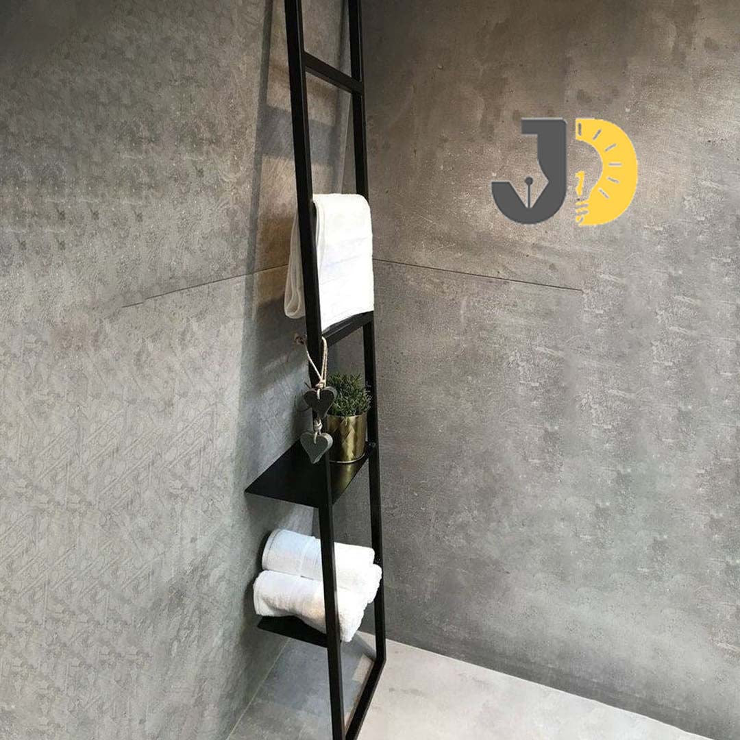 Black Metal Wall Shelf with Three Wooden Shelves for Storage & Décor