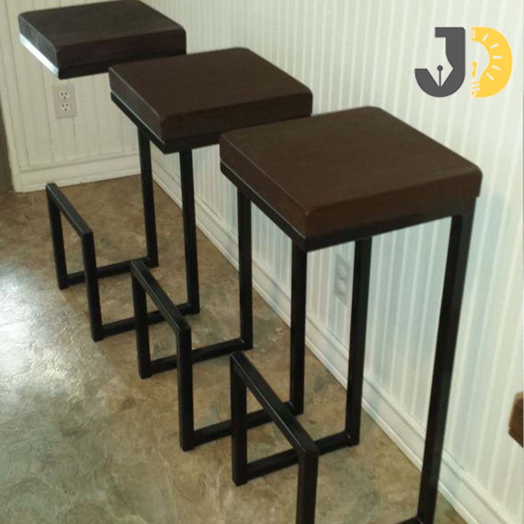 Square Wooden Seat Metal Bar Stool