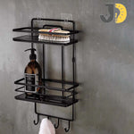 Load image into Gallery viewer, Black Metal 2-Tier Shower Wall Rack with Hooks
