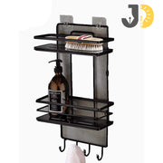 Black Metal 2-Tier Shower Wall Rack with Hooks