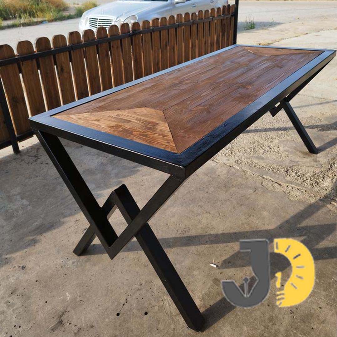 Modern Geometric Wood & Metal Table