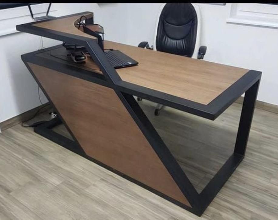 Modern Geometric Wood & Metal Reception Desk