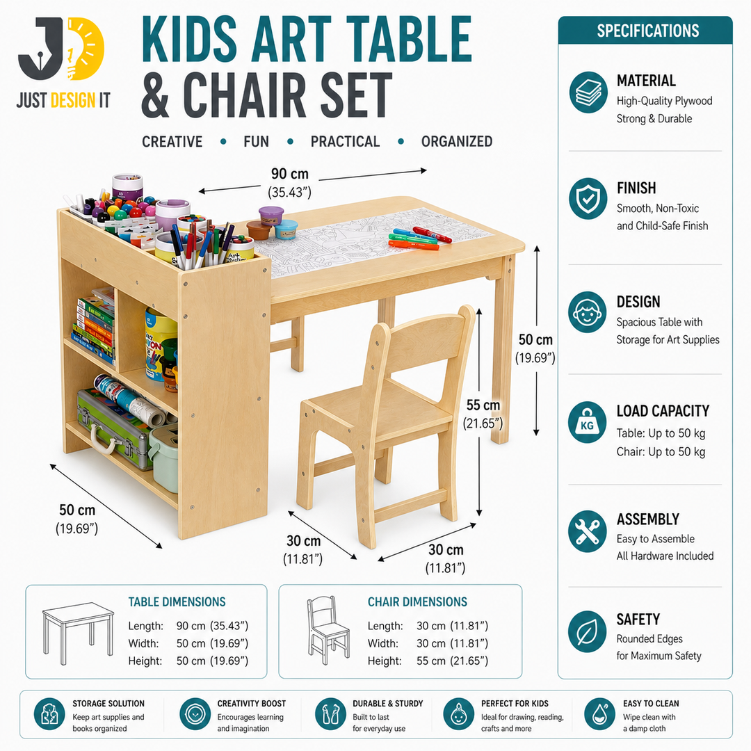 Kids Art Table & Chair Set with Storage