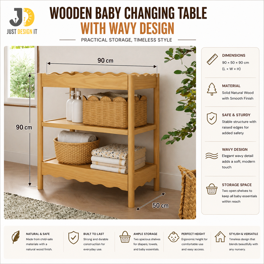 Wooden Baby Changing Table with Wavy Design