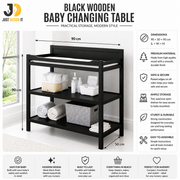 Black Wooden Baby Changing Table with Shelves