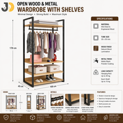 Open Wood & Metal Wardrobe with Shelves