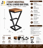 Load image into Gallery viewer, Z Shape Industrial Metal &amp; Wood Bar Stool