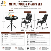 Black Outdoor Metal Table & Chairs Set – 3 Pieces