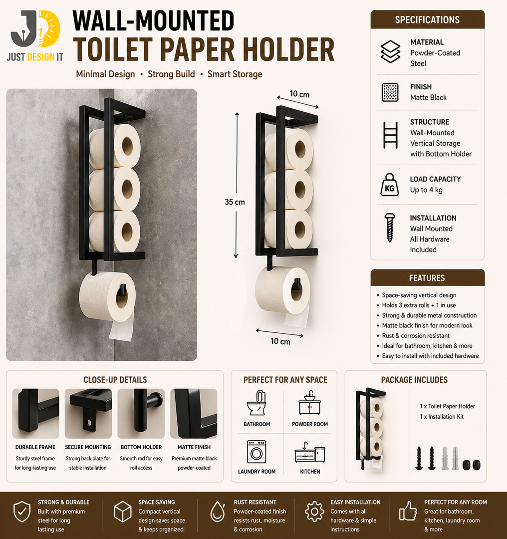 Modern Wall-Mounted Metal Toilet Paper Holder – Black