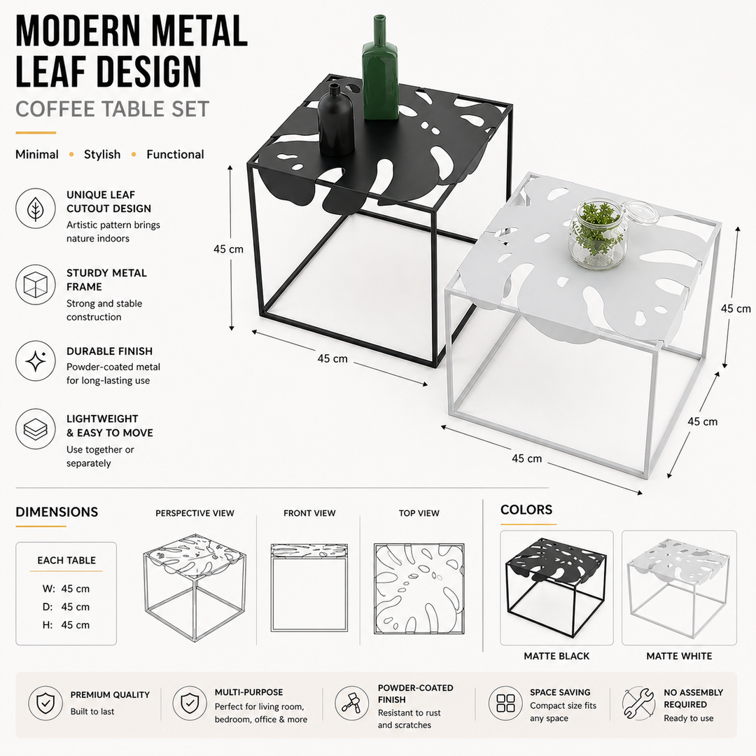 Modern Metal Leaf Design Coffee Table Set