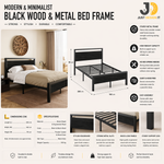 Load image into Gallery viewer, Black Wood &amp; Metal Bed Frame – Modern Minimalist Design