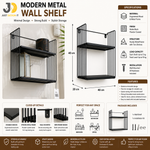 Load image into Gallery viewer, Modern Black Metal Wall Shelf with Two Wire Frame Tiers