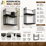 Modern Black Metal Wall Shelf with Two Wire Frame Tiers