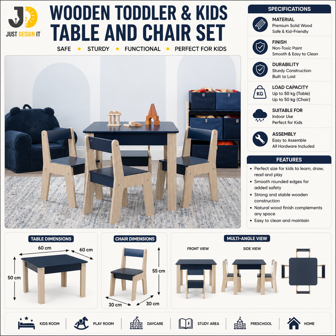 Wooden Toddler & Kids Table and Chair Set