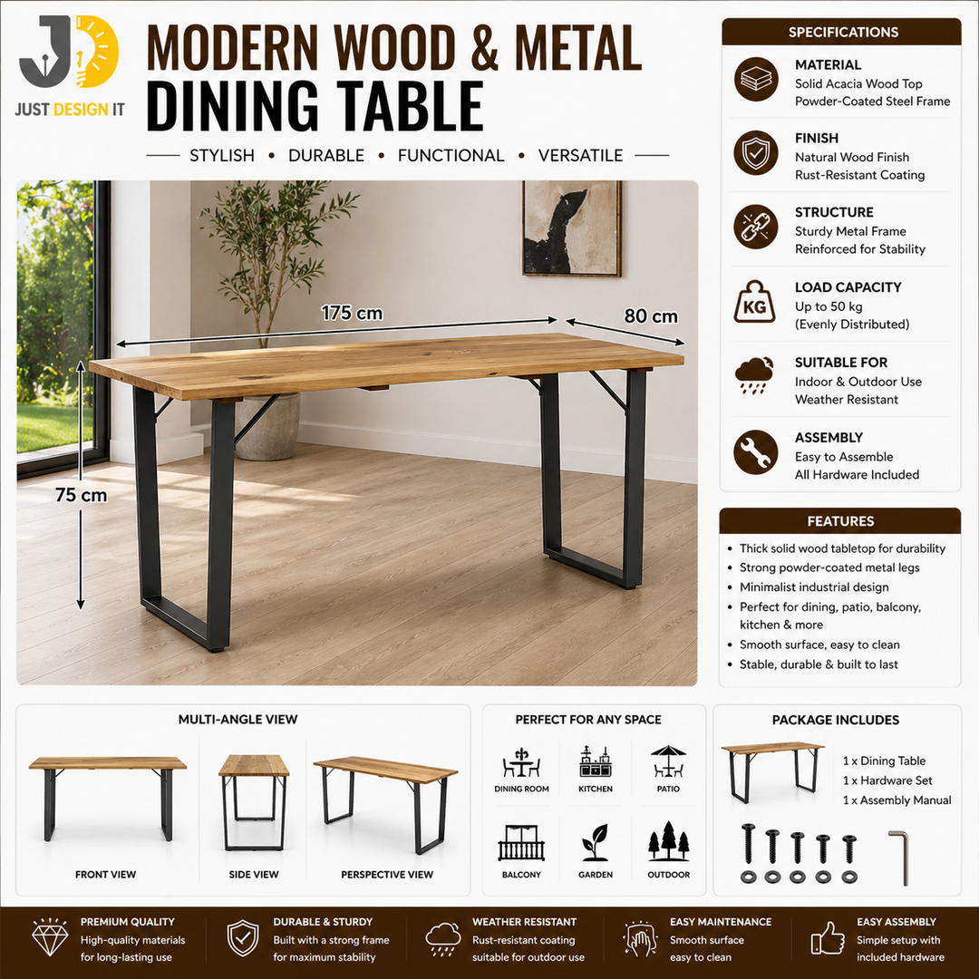 | Modern Wood & Metal Dining Table