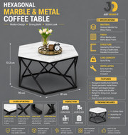 Hexagonal Marble and Metal Coffee Table with Geometric Design