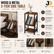 Wood & Metal Side Table with 3 Shelves – Modern Industrial Design