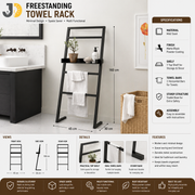 Black Metal Freestanding Towel Rack with Top Shelf for Bathroom