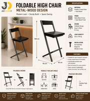 Foldable High Chair with Metal-Wood Design