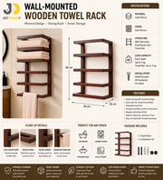 Elegant Wall-Mounted Wooden Towel Rack – Dark Brown