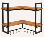 Load image into Gallery viewer, Wood and Metal Corner Wall Shelf with Hooks for Kitchen
