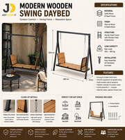 Modern Wooden Swing Daybed with Metal Frame