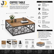 Square Wood and Metal Coffee Table with Geometric Design