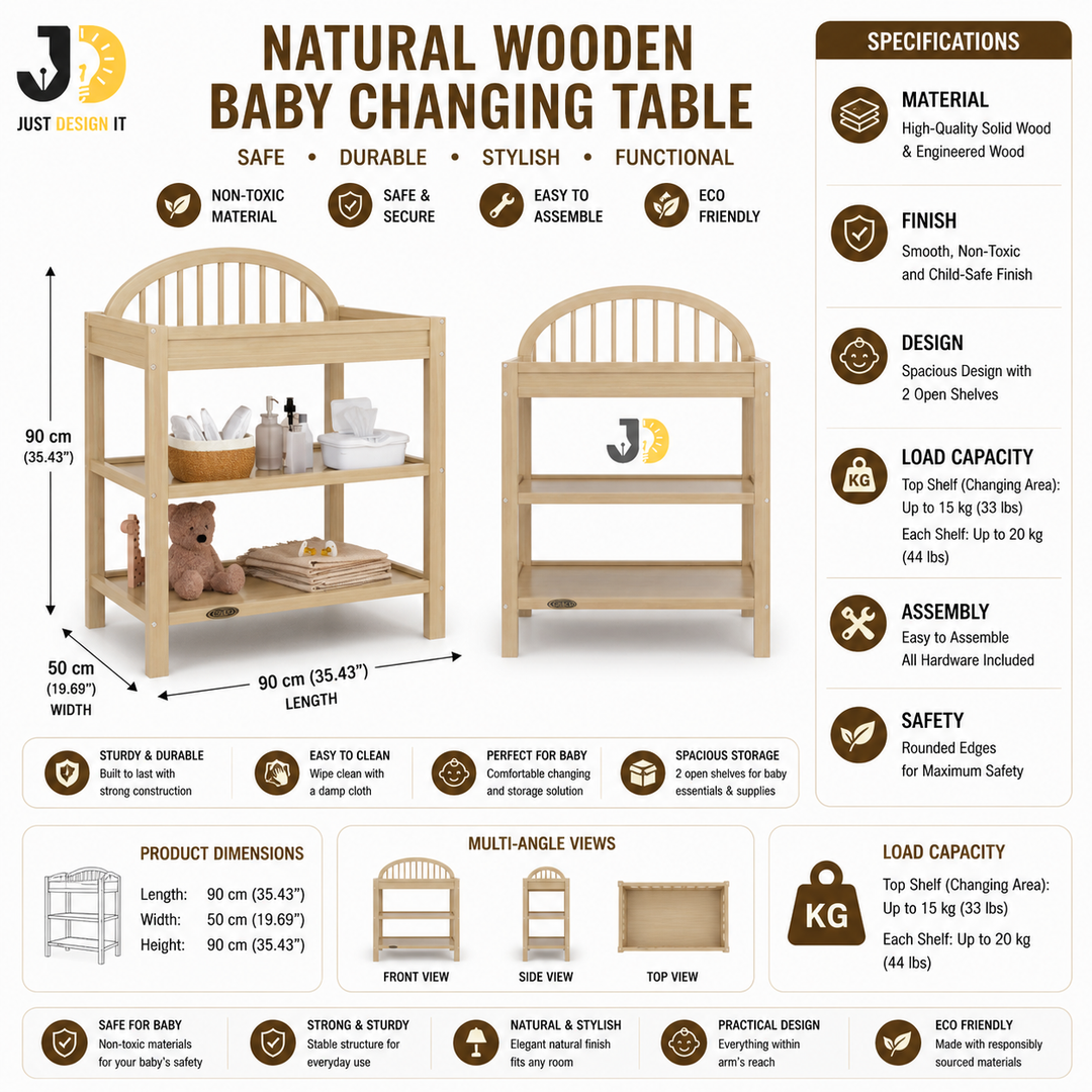 Natural Wooden Baby Changing Table
